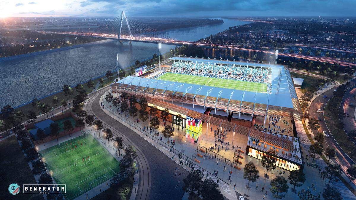 A view of the new soccer-specific stadium that the Kansas City NWSL team is going to build along the riverfront near downtown.