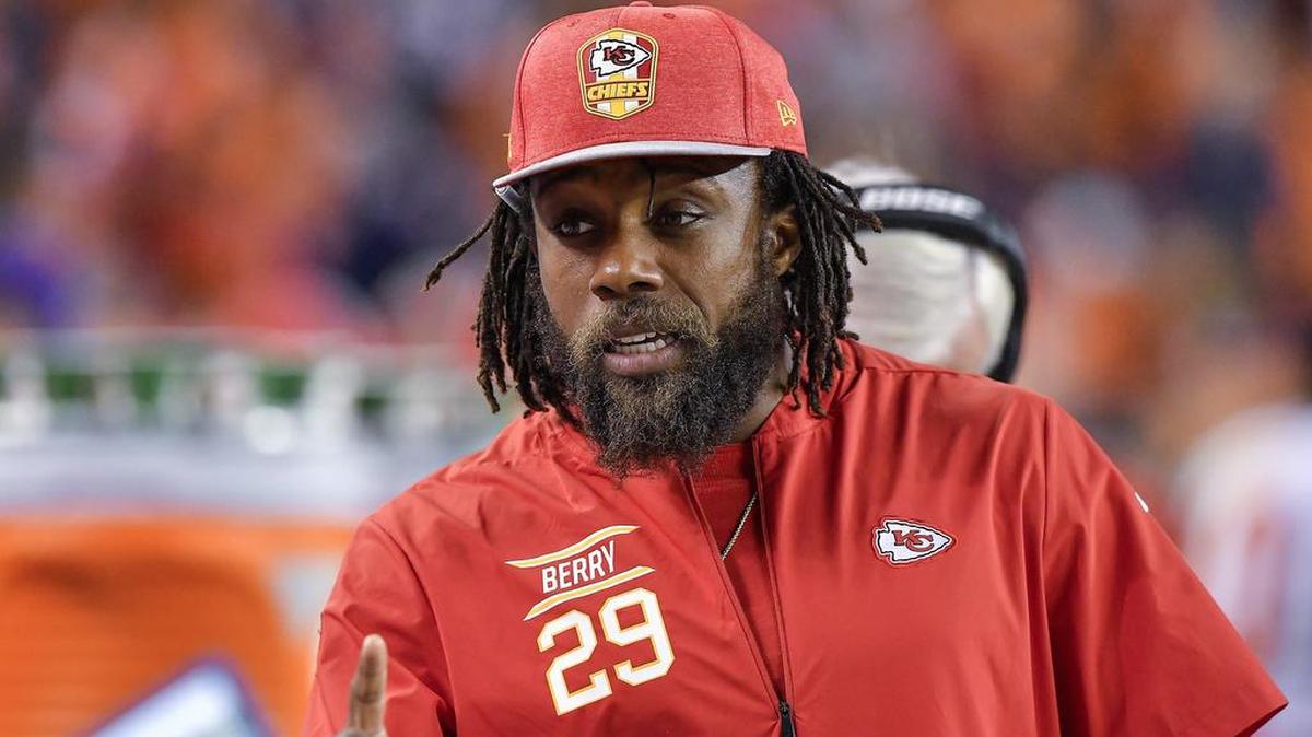 Kansas City Chiefs defensive back Eric Berry talks with players on the sideline in the second half of a game against the Denver Broncos on Oct. 1, 2018 at Mile High Stadium in Denver, Colorado.