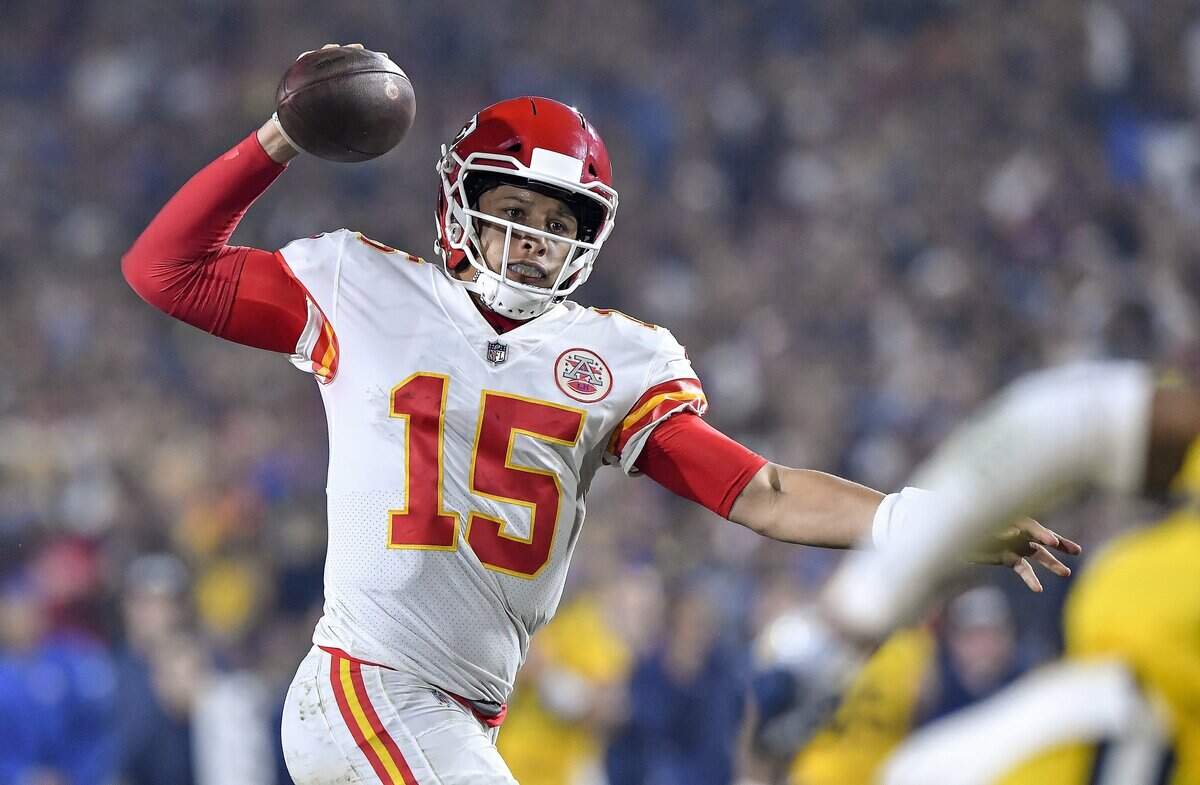 Kansas City Chiefs quarterback Patrick Mahomes threw a touchdown pass to wide receiver Chris Conley in the closing seconds of the second quarter against the Rams in Los Angeles. It was Mahomes’ 34th touchdown pass of the 2018 regular season.