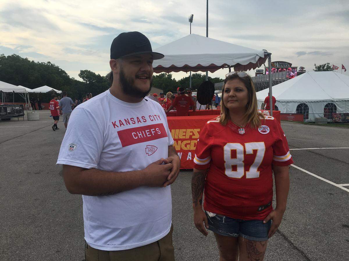 A Patrick Mahomes tattoo bond links the Sandovals, Chiefs fans who attended training camp in St. Joe Friday.