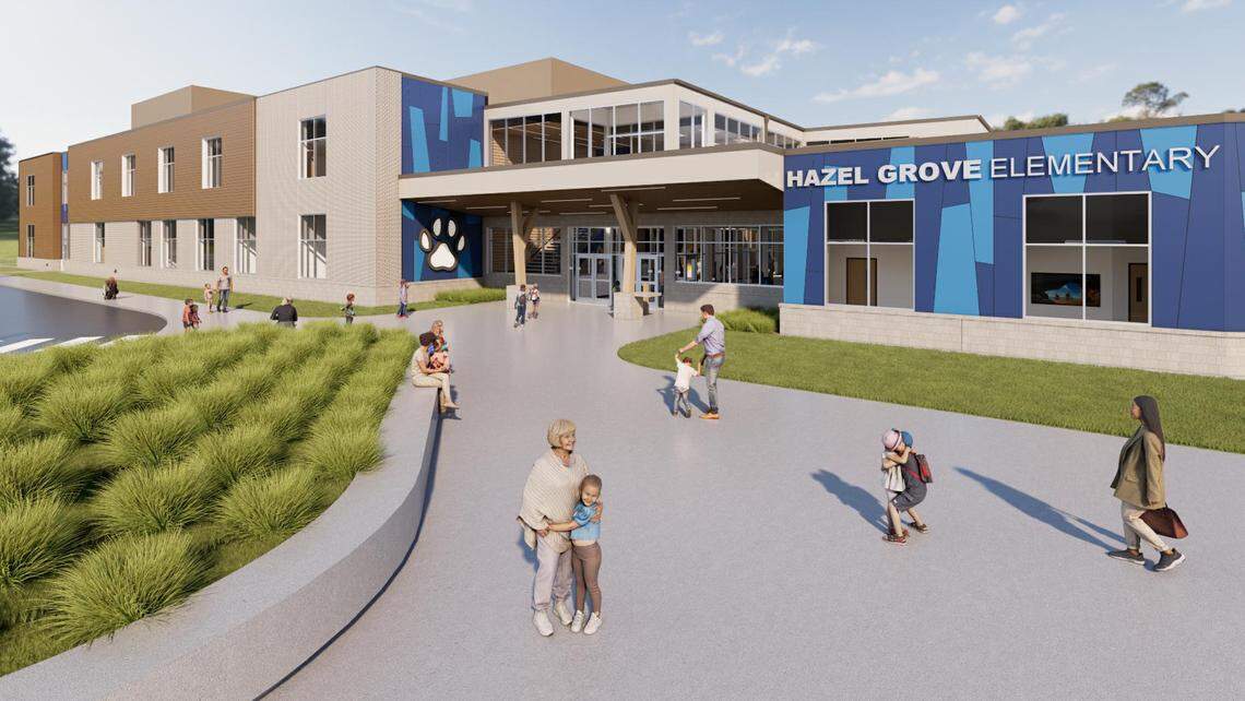 A rendering included in a set of plans submitted to the city of Lee’s Summit last month shows a conceptual view of the new Hazel Grove Elementary School building.
