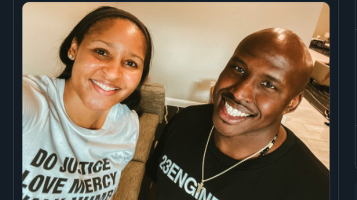 Maya Moore posted a photo to Twitter Wednesday with Jonathan Irons, a man she helped free from a Missouri prison.