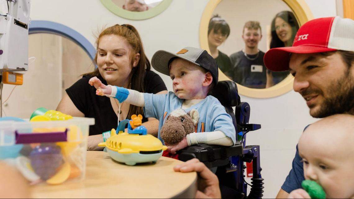 Tucker Langford, 3, has been diagnosed with a heart condition and placed on at home hospice care. He is seen with his mother, father and younger brother in this submitted photo.
