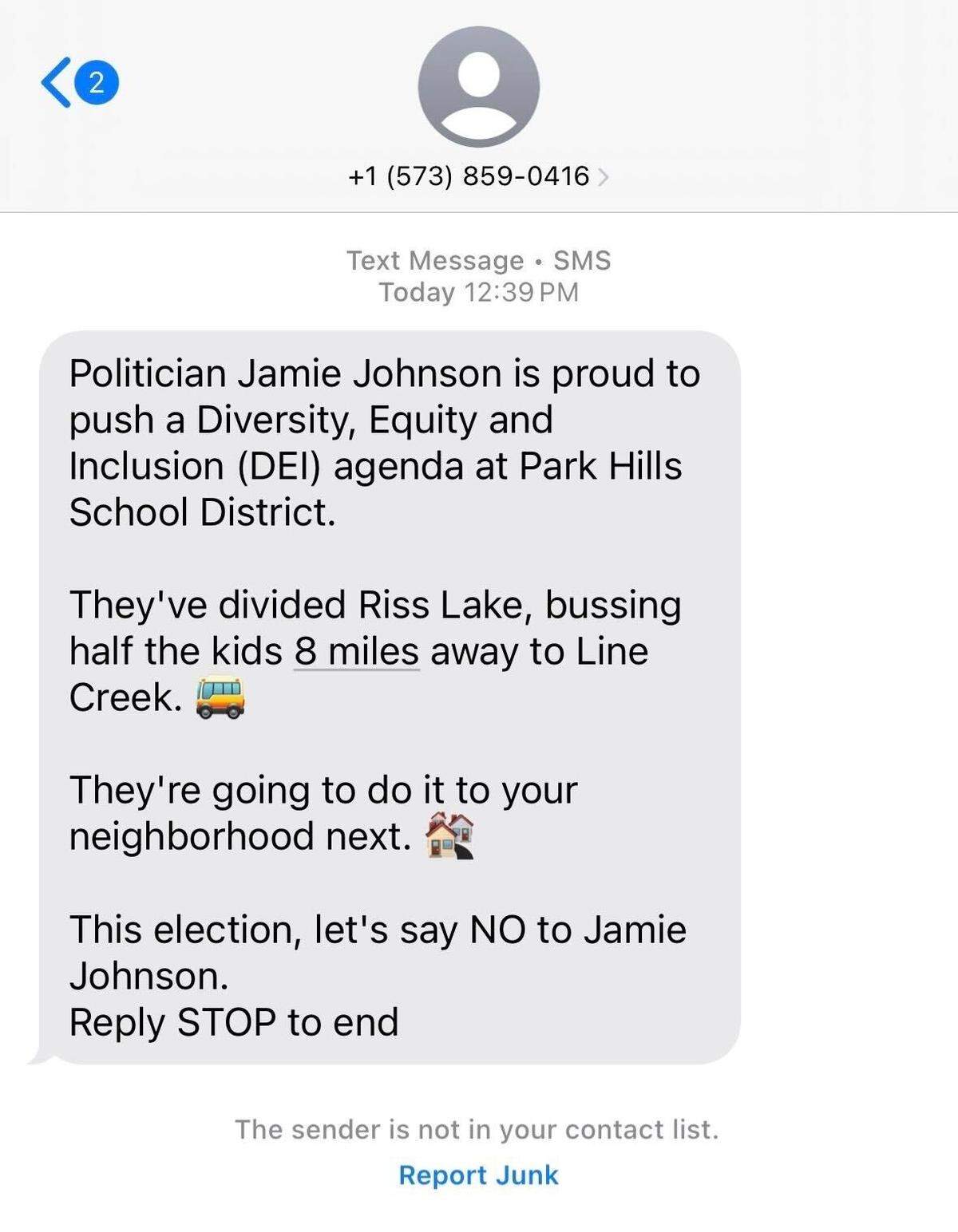 Screen shot shows campaign text message the NAACP deemed a racist dog whistle