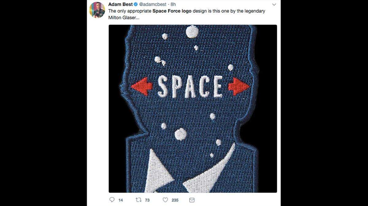 Trump supporters have been asked to vote on their favorite Space Force logos. Twitter came up with its own logos, featuring little green men, the Trump balloon baby and ‘ET’ rip-offs.