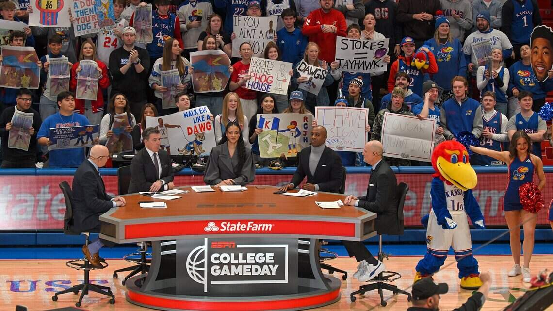 See the hype as ESPN’s College GameDay takes over Allen Fieldhouse before KU-BYU