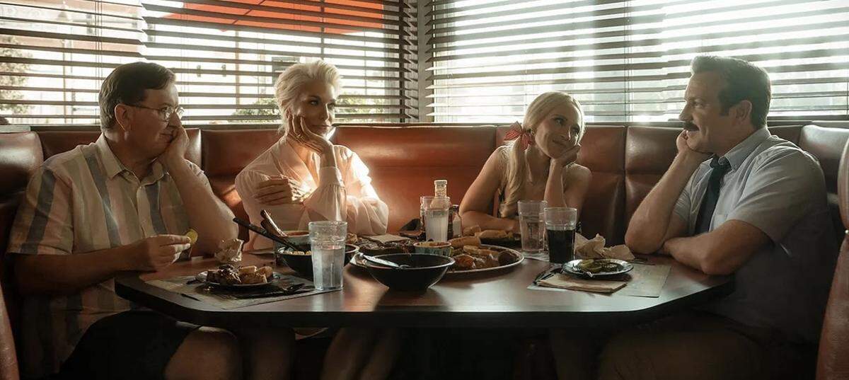Cast members of “Ted Lasso” filmed a scene at Gates Bar-B-Q in July 2025.
