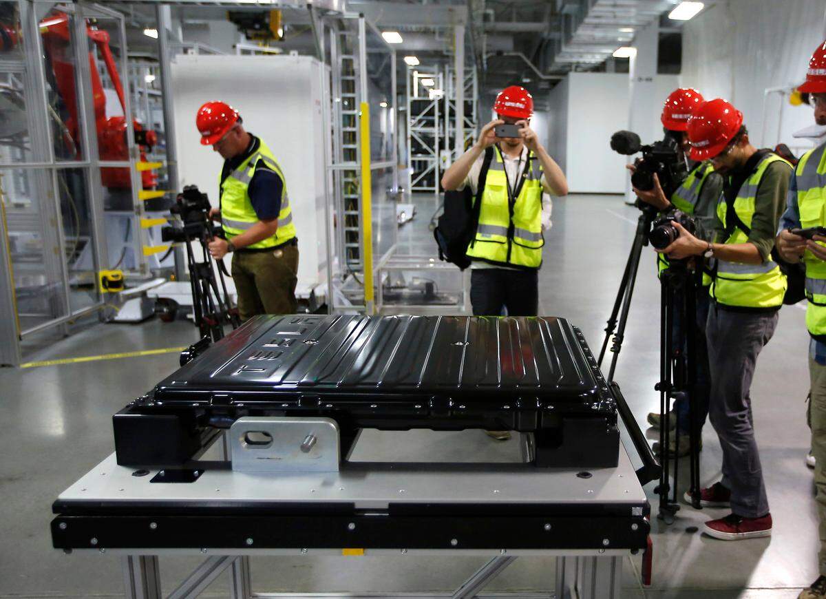 The De Soto Panasonic battery manufacturing plant will produce batteries to supply power for items like this Tesla battery pack that was displayed during a media tour of the Tesla Motors Inc., Gigafactory in 2016 in Sparks, Nevada.