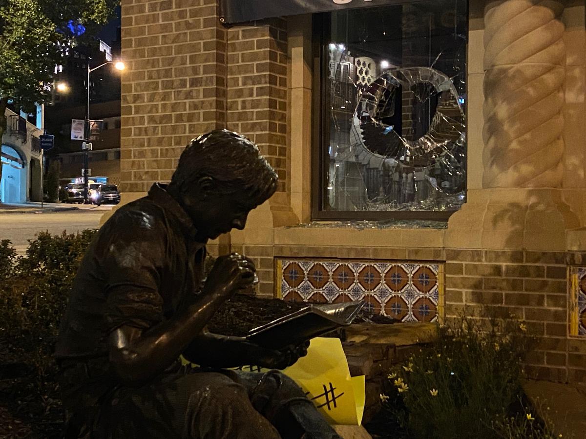 Several stores were vandalized Saturday night on the Country Club Plaza when a protest to bring awareness to the death of George Floyd who died in the custody of Minneapolis police turned violent. Kansas City police used tear gas in attempt to disperse the crowd of protesters.