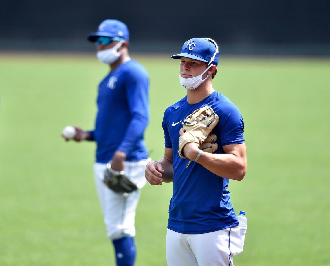 Shortstop and 2019 top draft pick Bobby Witt Jr. participated at the Kansas City Royals spring training 2.0 at Kauffman Stadium Monday, July 6, 2020.
