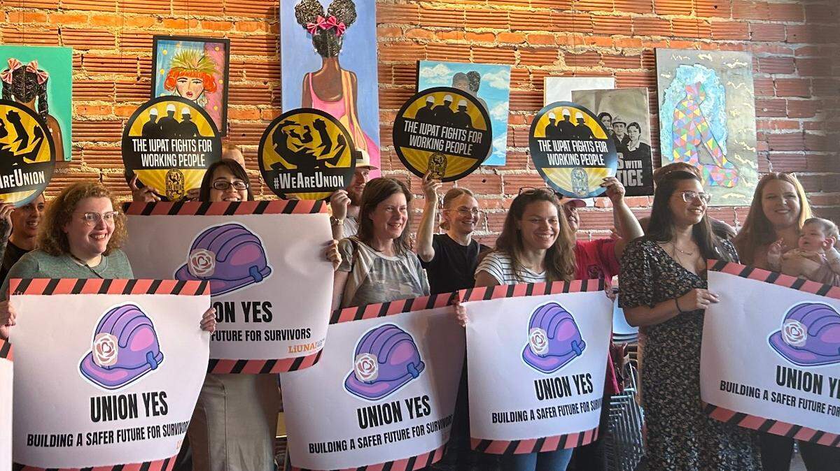 Rose Brooks Center employees and supporters held a rally at Kansas City coffee shop The Borough on May 22 before voting to unionize on May 24.