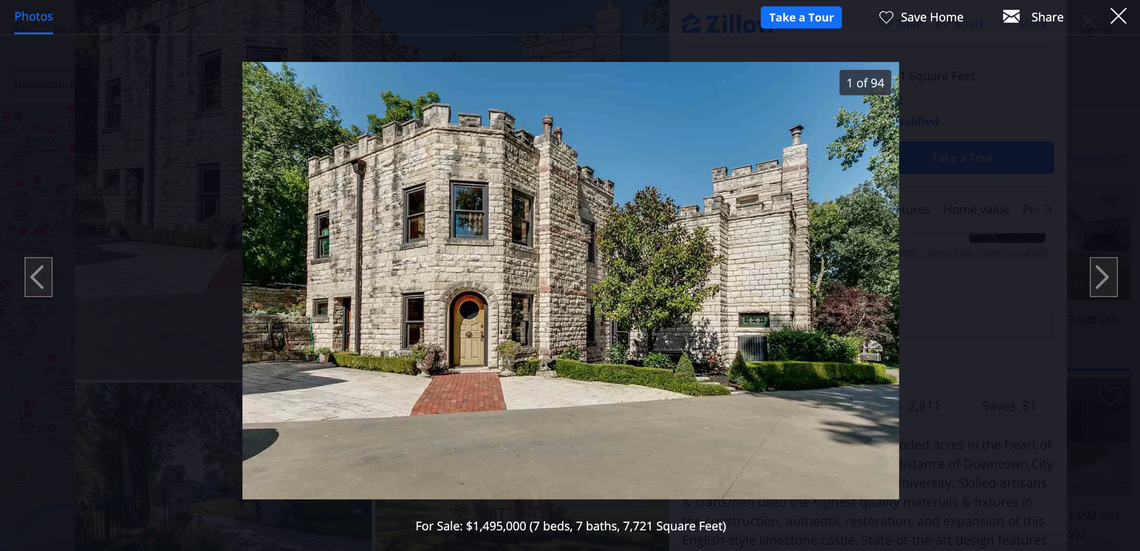 The Enlish-stye limestone castle was built in 1894 and has undergone a renovation and expansion, the listing said.