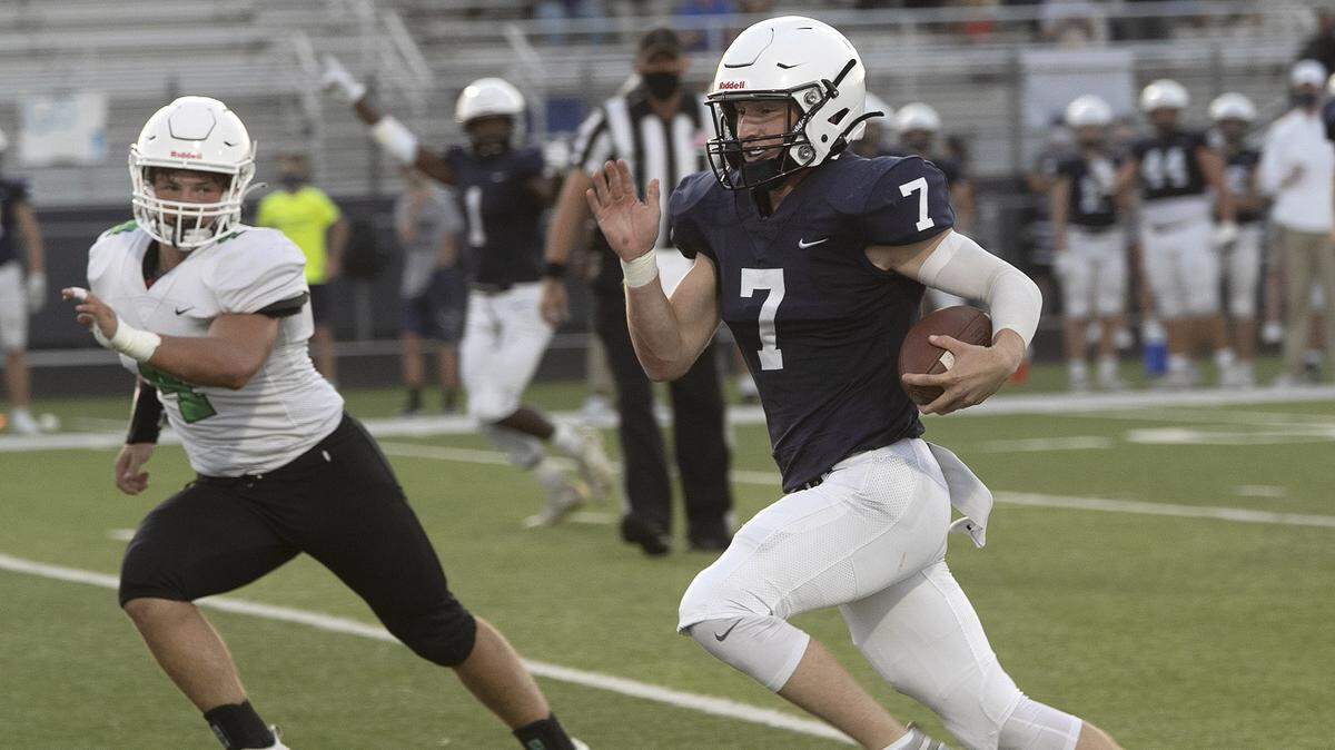 Mill Valley quarterback Cooper Marsh ran for three touchdowns against Derby on Friday (September 4, 2020) at Mill Valley.