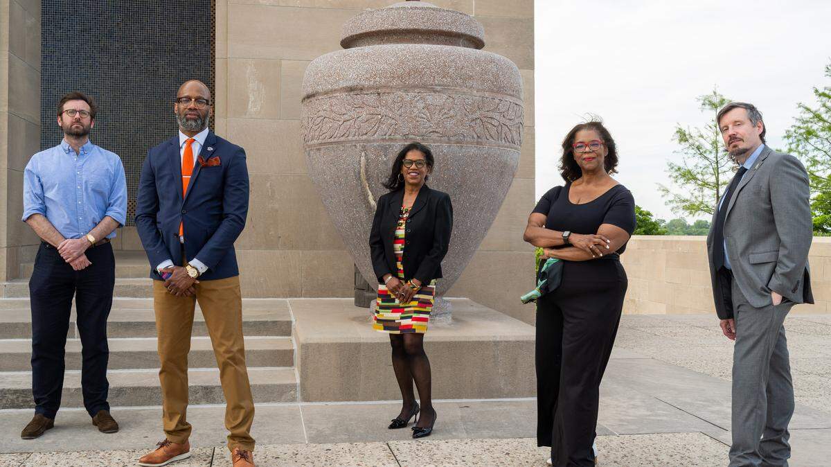 The Kansas City Star Opinion team on Thursday, May 7, 2026, at Liberty Memorial, in Kansas City.