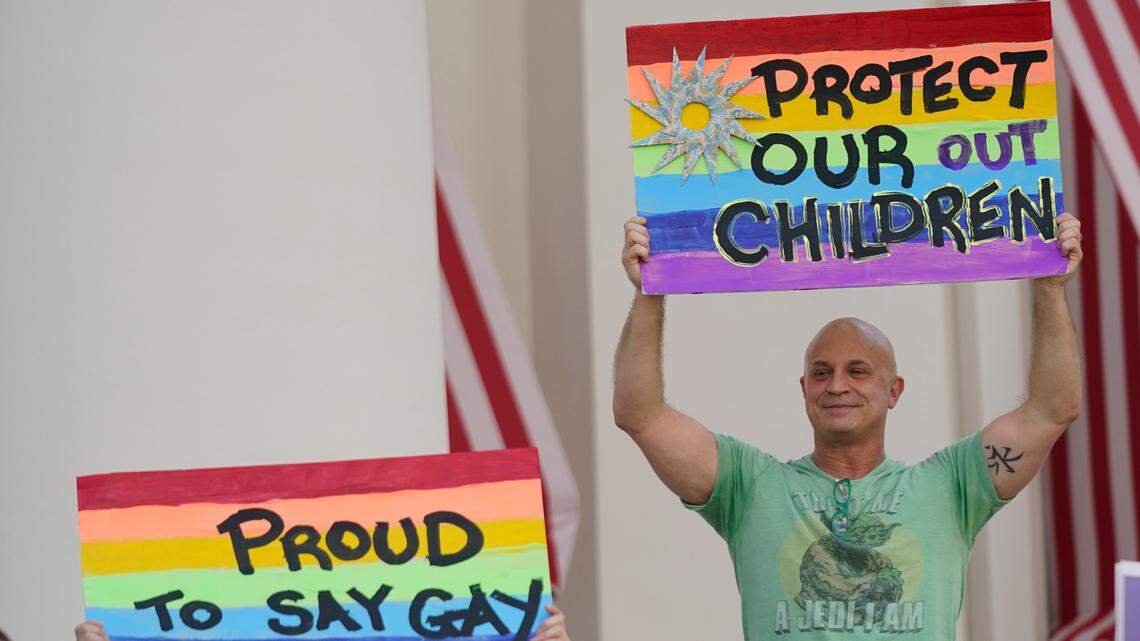 Demonstrators went to Florida’s Capitol in Tallahassee on March 7 to oppose the “Don’t Say Gay” bill.