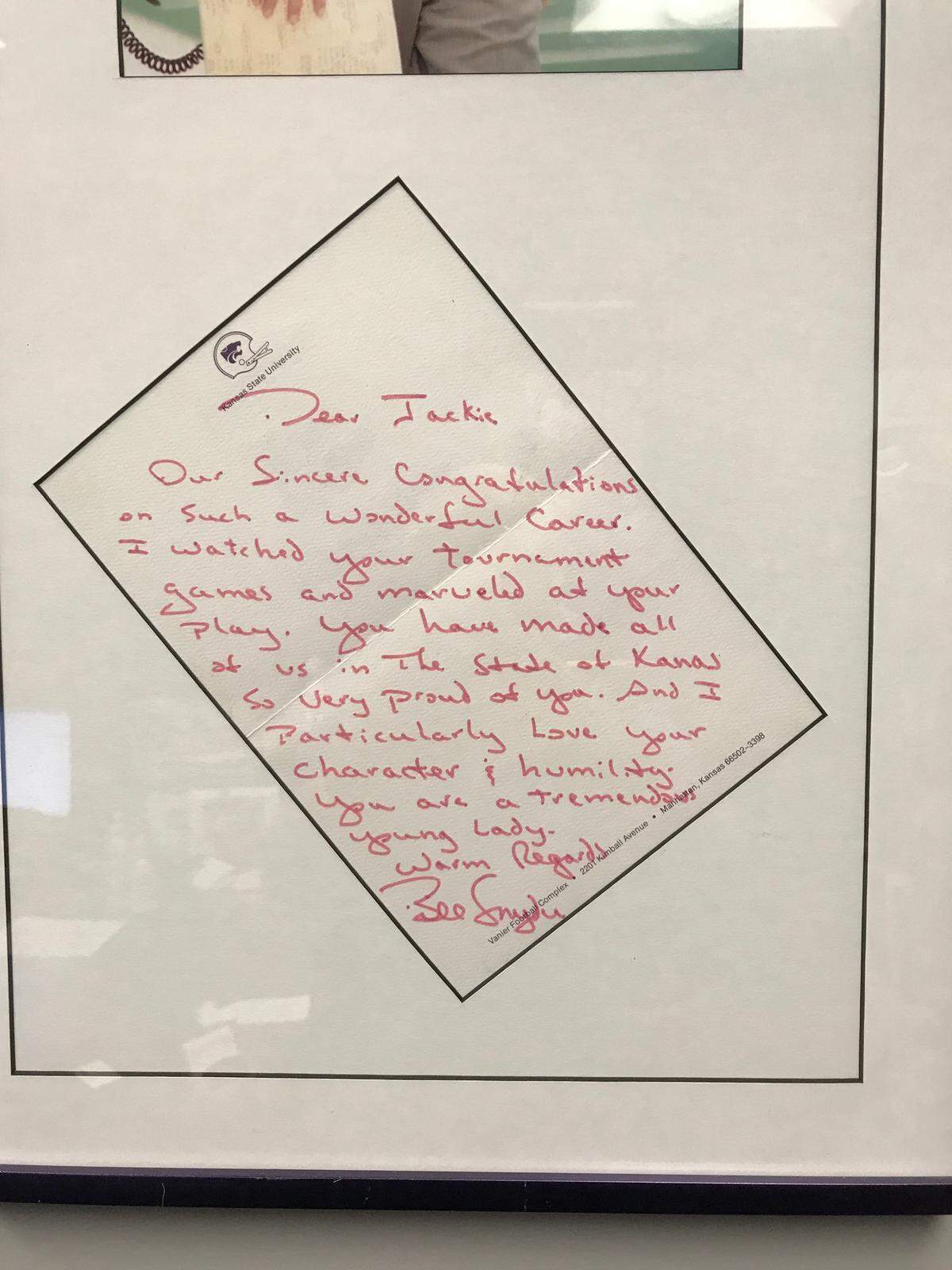 K-State coaching legend Bill Snyder is a man of letters. He wrote this one to Jackie Stiles during her playing days at Missouri State.