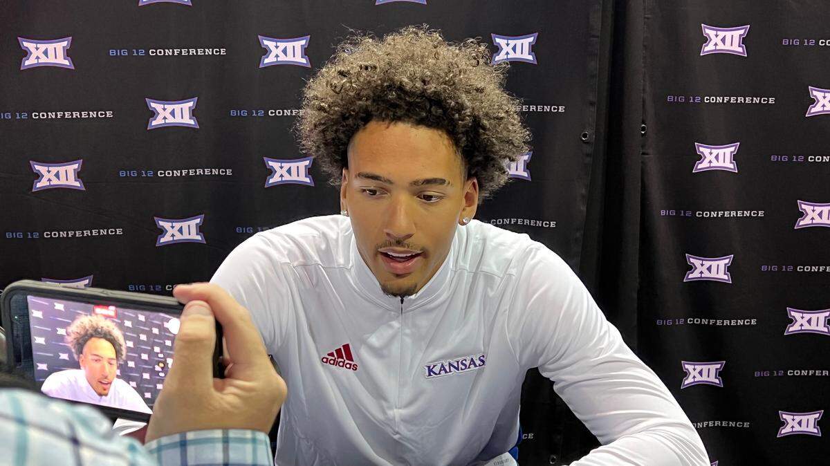 Jalen Wilson of the Kansas Jayhawks spoke to media members at the Big 12 Men’s Basketball Tipoff.