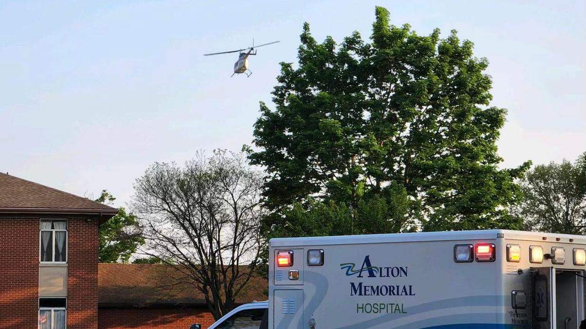 A young child was flown to a hospital after he was struck by a lawn mower, officials said.