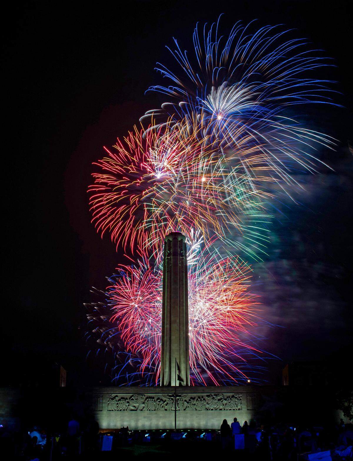Fireworks light the sky over the National WWI Museum and Memorial during the Celebration at the Station Memorial Day event Sunday, May 25, 2025, in Kansas City.