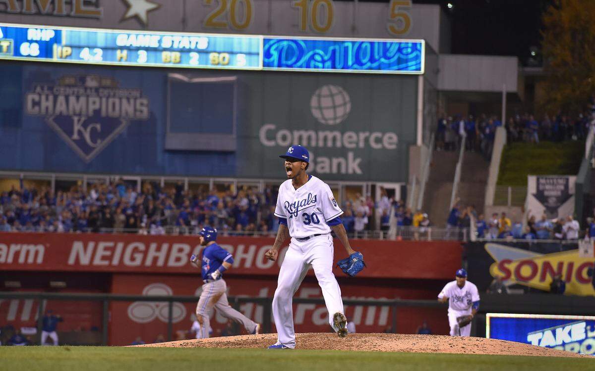 Kansas City Royals starting pitcher Yordano Ventura was fired up as he walked off the mound after pitching the top of the fourth inning during Friday’s ALCS baseball game on October 23, 2015 at Kauffman Stadium in Kansas City, Mo.
