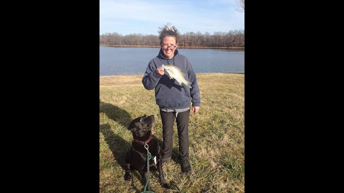 John George and his wife, Rae (pictured), have been married for 20 years and love to fish. Christmas morning was good to them on Lake Jacomo, where they landed many white bass from the shore.