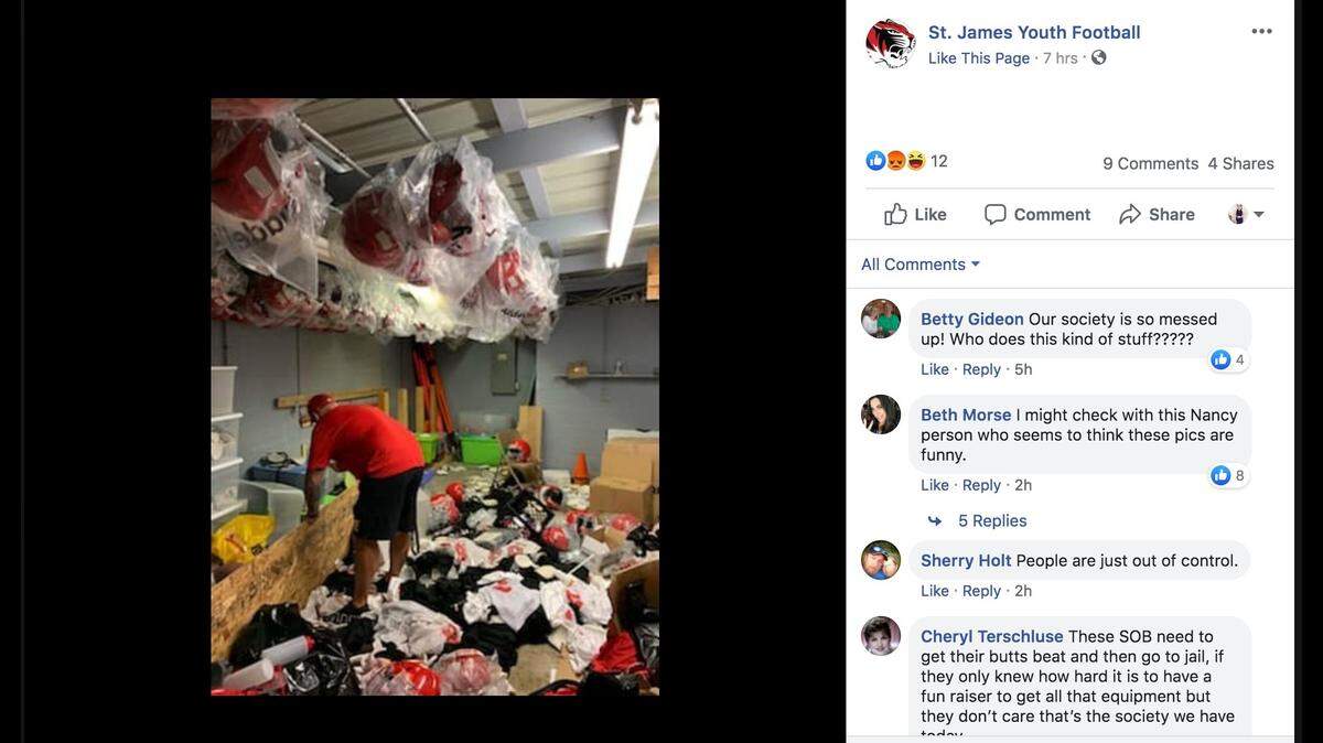 The St. James youth football team in Missouri says their gear was doused in pee and chemicals by vandals.
