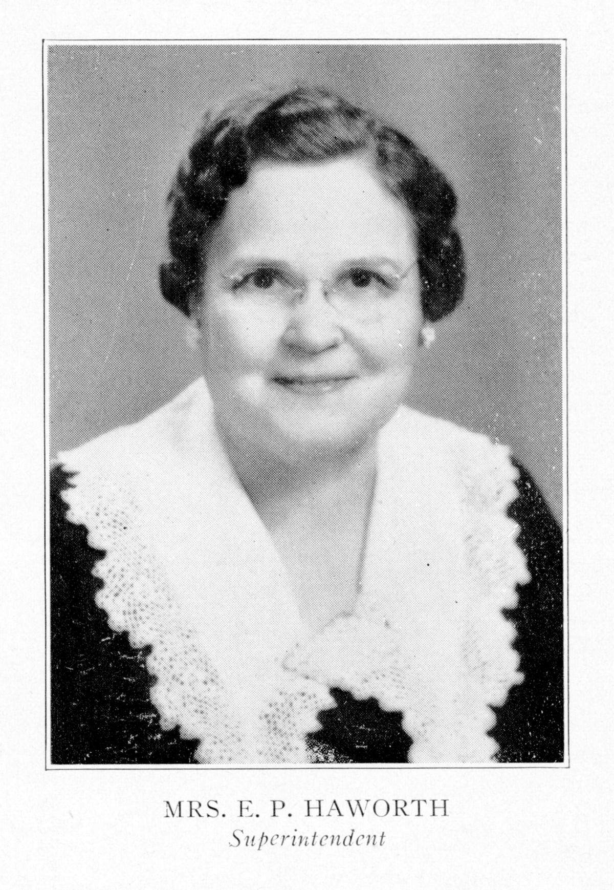 Willows founder Cora May Haworth, from A Ten Years’ Survey of Seclusion Maternity Service. 1937.