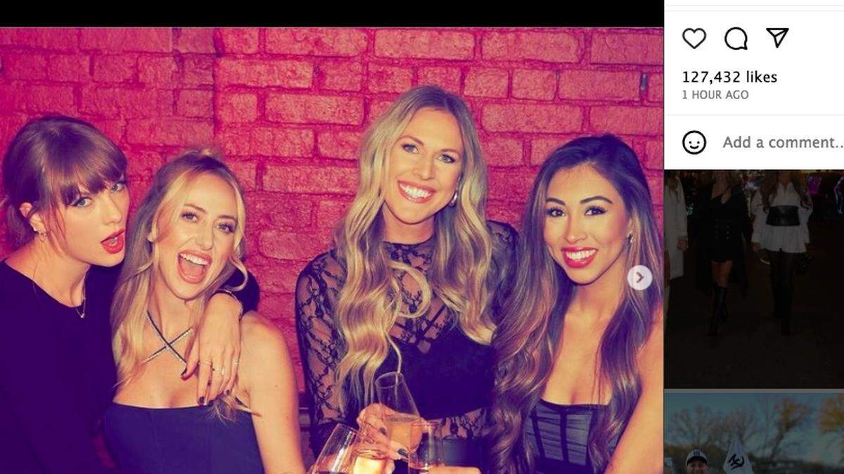 Brittany Mahomes, second from left, shared photos from her “girls weekend” in New York City that included a night out with Taylor Swift. The pop star met two of Mahomes’ fellow WAGs - Lindsay Bell, second from right and Paige Buechele.