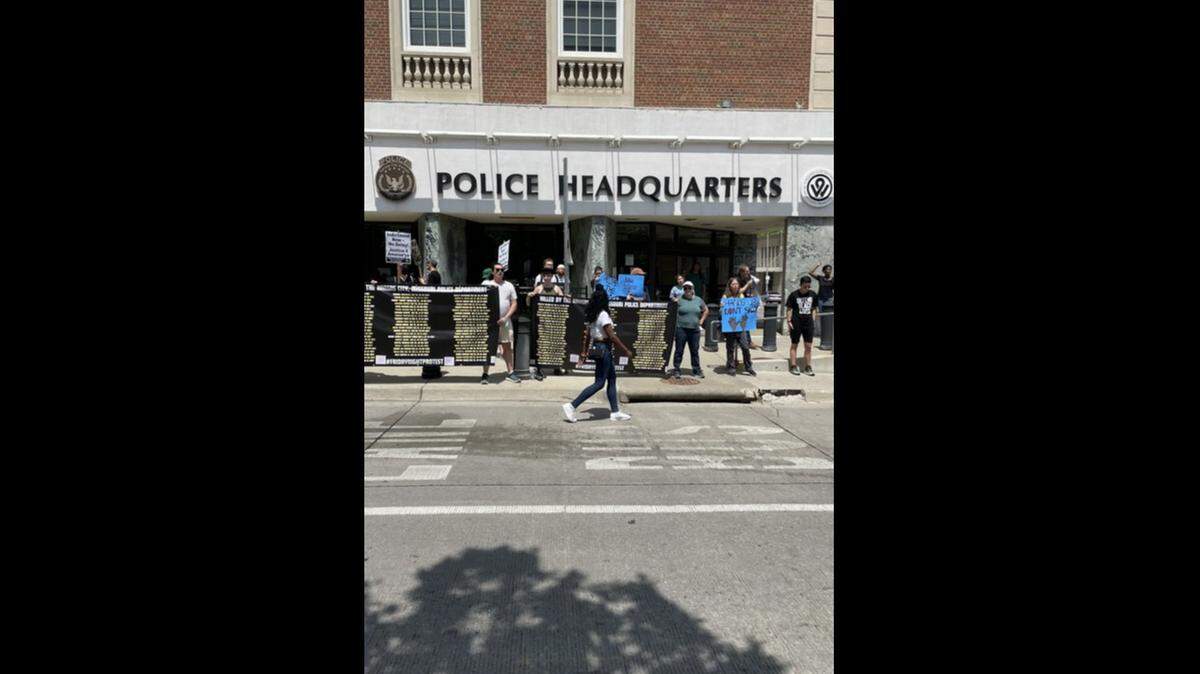 Organizer and co-founder of Justice for Wyandotte, Khadijah Hardaway, led chants for the KCKPD to release footage from recent police shootings during a Saturday afternoon rally at the intersection of Seventh Street and Minnesota Ave.