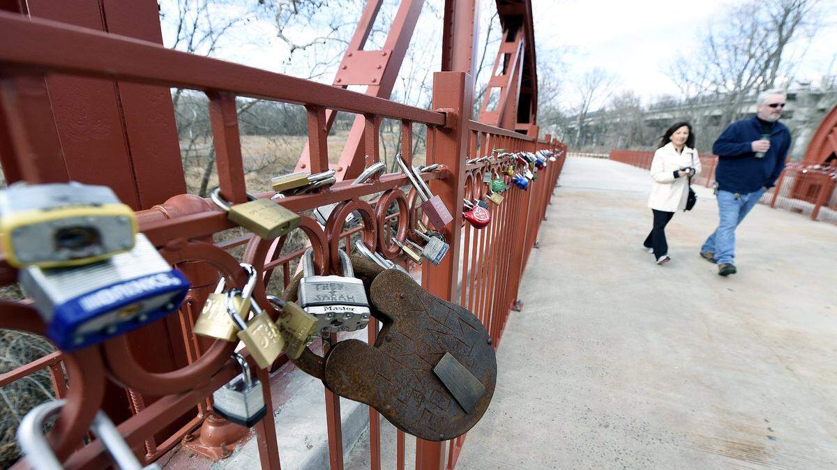 The Old Red Bridge in south Kansas City’s Minor Park is a traditional place for people to hang locks to declare their love. It is expected to be busy this weekend for Valentine’s Day.