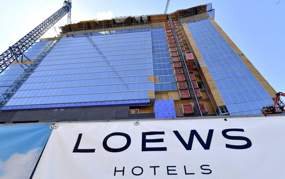 The Loews Kansas City Convention Center Hotel is under construction at 16th Street and Baltimore Ave.