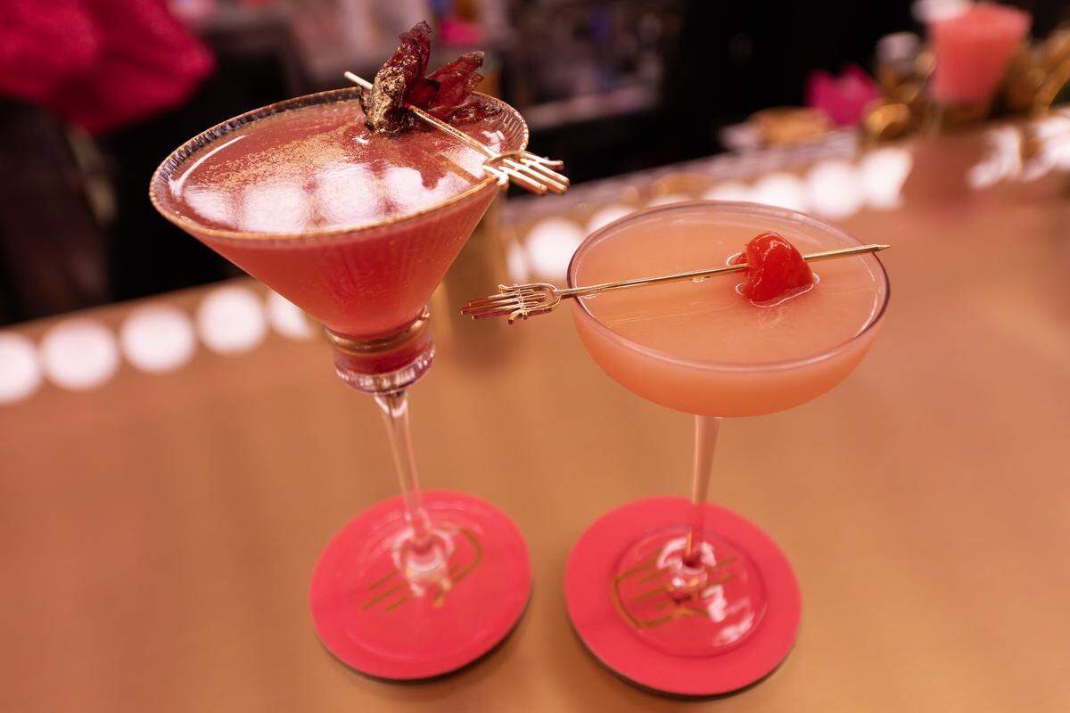 Two signature cocktails are are seen near the bar area at Laila Lounge on Friday, Aug. 8, 2025, in Kansas City.