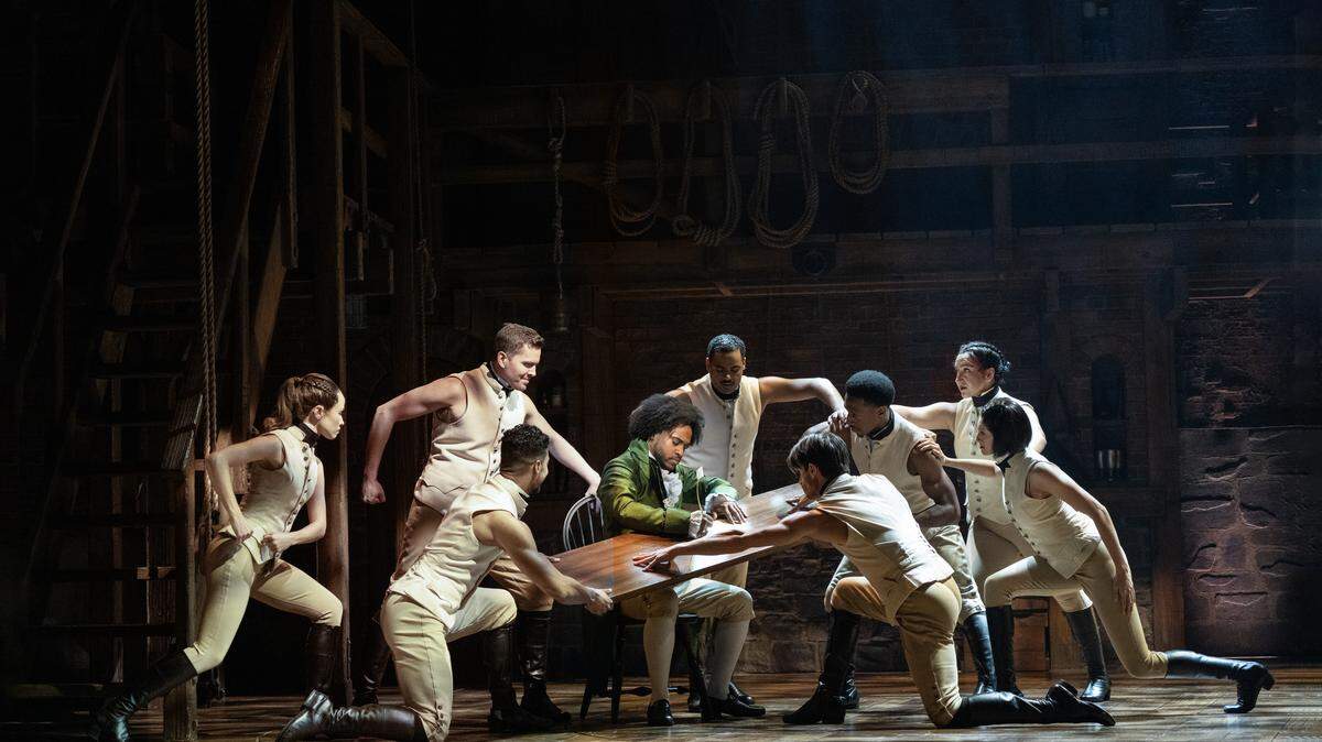 Miriam Ali, far right, is an ensemble member for the national tour of “Hamilton,” which will run in Kansas City for two weeks.