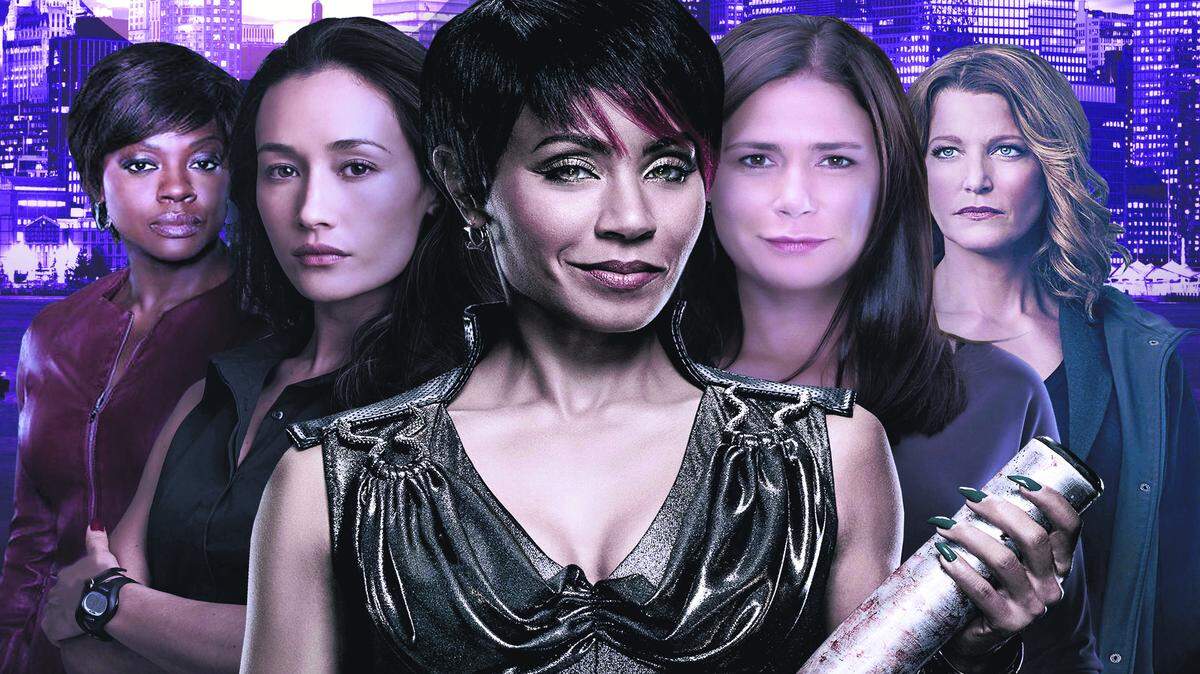Fighting evil or causing it? (from left) Viola Davis stars as a law professor in “How to Get Away With Murder,” Maggie Q as an LAPD lieutenant in “Stalker,” Jada Pinkett Smith as a crime boss in “Gotham,” Maura Tierney as a plotting wife in “The Affair,” and Anna Gunn as a homicide detective in “Gracepoint.”