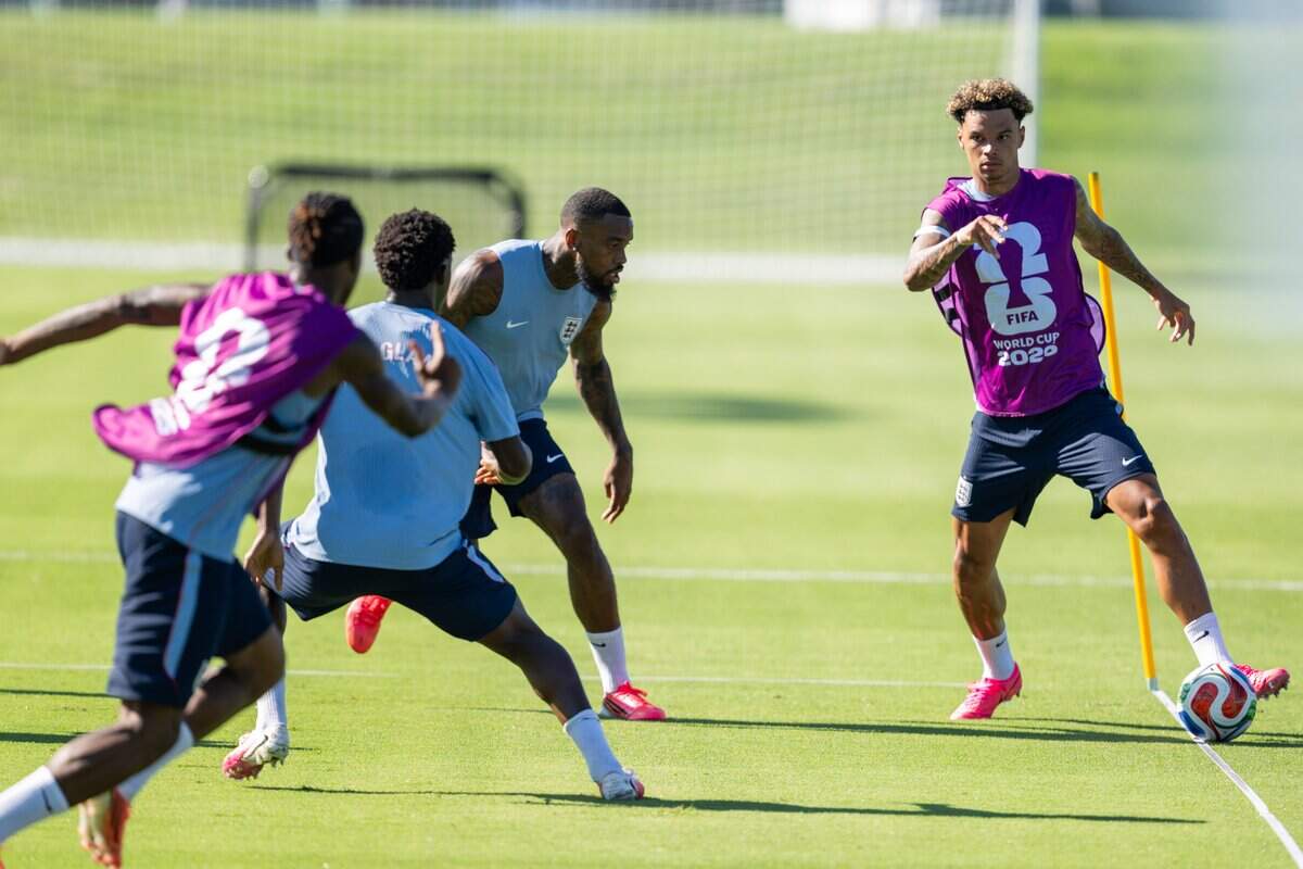 England's national team practices on Victory Field at Swope Soccer Village, Saturday, June 13, 2026, in Kansas City. The team will call Prairie Village home during the World Cup.