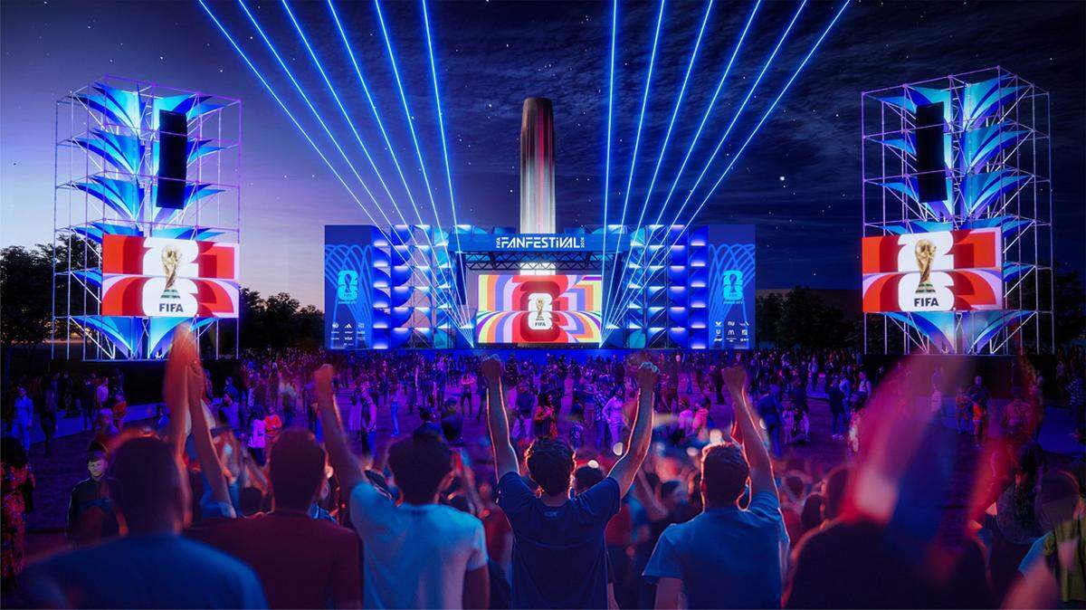 Kansas City World Cup 2026 illustration showing Liberty Memorial and soccer fan crowds at Fan Fest