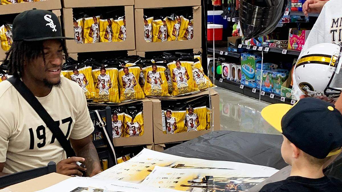 Mizzou star wide receiver Luther Burden is the face of Old Vienna potato chips on the other side of the state.