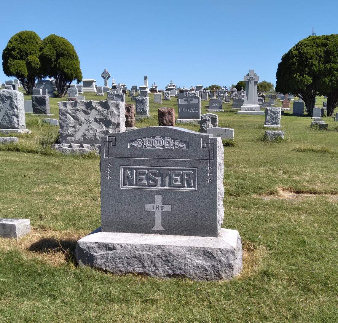 Nester family headstone at Mount St. Mary’s Cemetery.