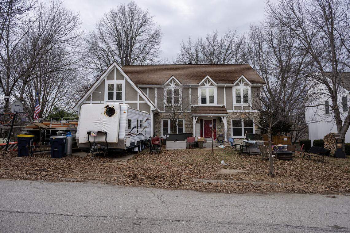 The home of Jeffrey Travis King, charged in Monday's Northland neighborhood shooting, is pictured on Tuesday, Jan. 13, 2026, in Kansas City.