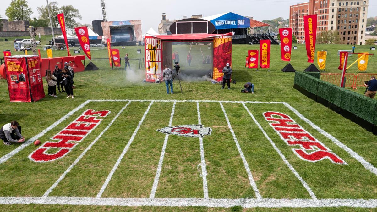 The Chiefs Kingdom Experience is seen at the NFL Draft preview on Wednesday, April 26, 2023, in Kansas City. Fans will have the opportunity to enjoy several actives while visiting the booth.