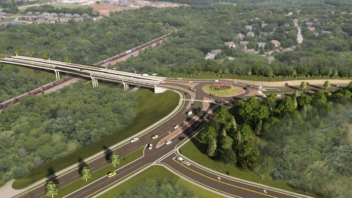 A project rendering shows what a roundabout and bridge at 119th Street could look like upon completion. The city’s “missing link” project could be finished by the end of this year, or early 2027.