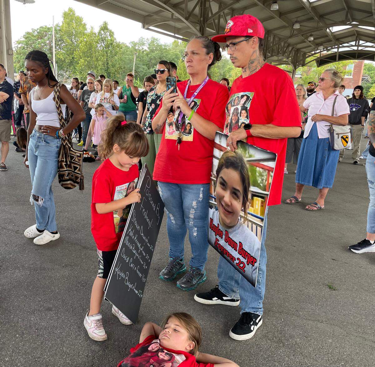 Amber Saale-Burger and husband Max Burger attend a Leavenworth rally against fentanyl in September with their family. Their daughter, Kaylee Dawn Burger, 22, died on Aug. 25 of this year and since then the couple has become involved in spreading awareness about the dangers of fentanyl. The Burgers are working toward presenting at school assemblies across Kansas.
