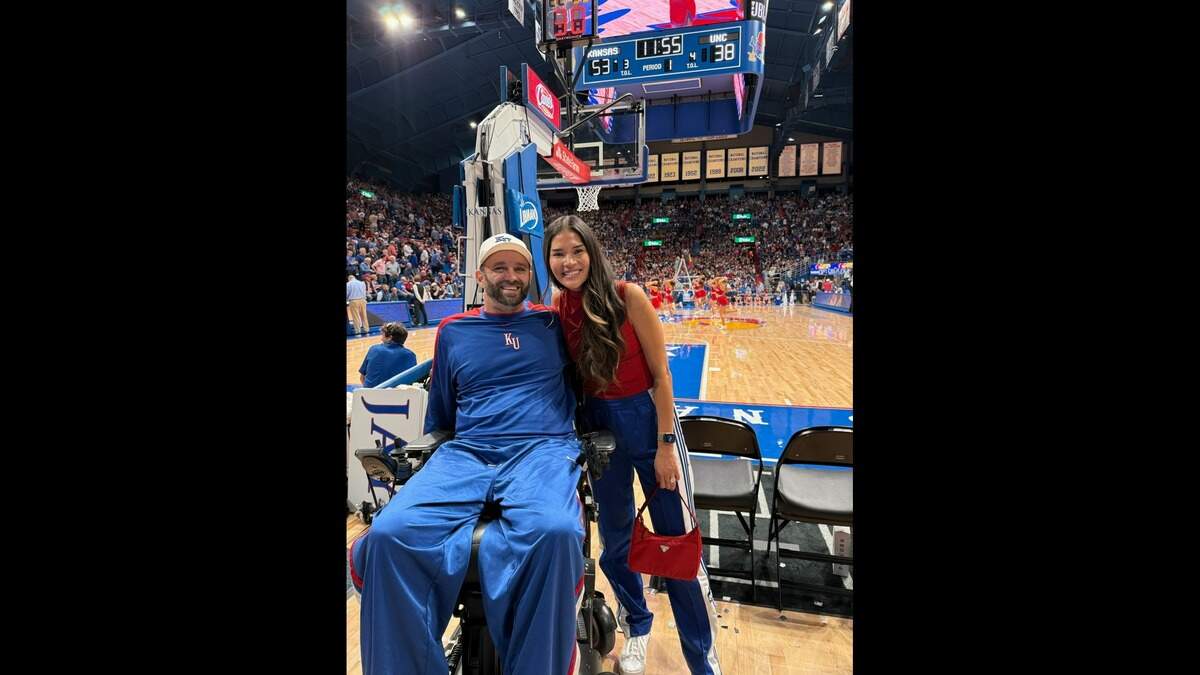 Jerod Nieder and his wife, Hannah, are huge sports fans. Nieder credits his wife for helping him do all the things he wants to do in life. Nieder said Allen Fieldhouse is one of his favorite venues and has the best seats for disabled people on the floor of the arena during Kansas basketball games.
