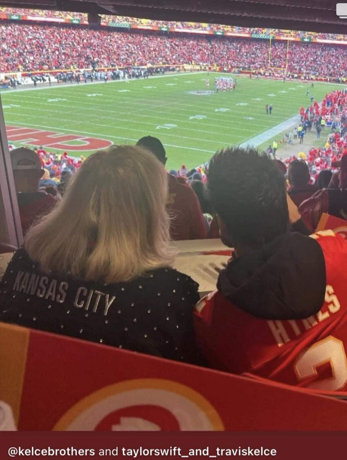 Tyler Hynes, right, star of the new Hallmark Channel movie, “Holiday Touchdown: A Chiefs Love Story,” watched Friday’s game against the Raiders with Donna Kelce.