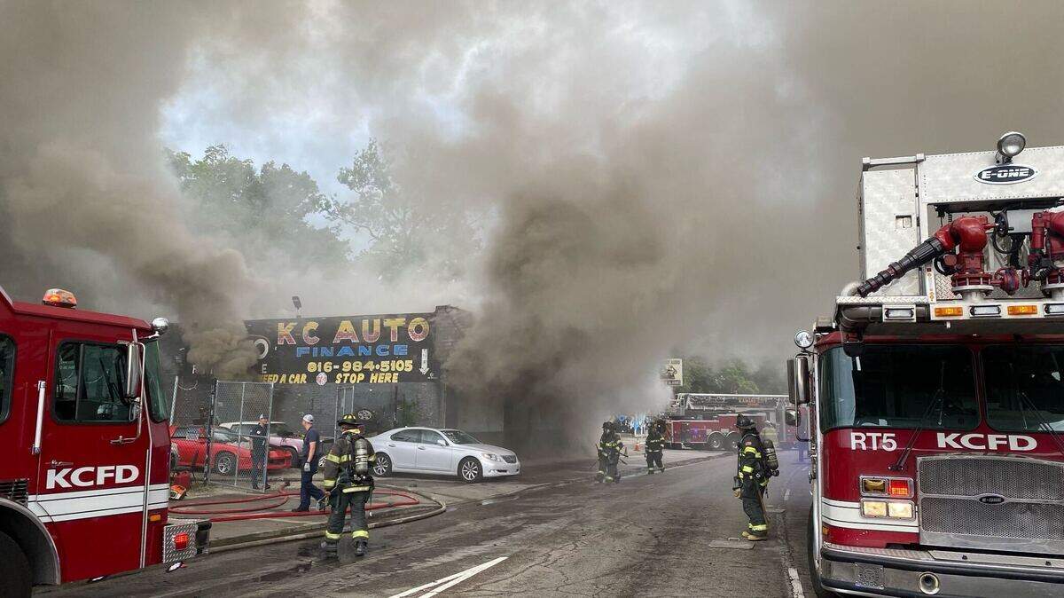 Fire crews battled a blaze and heavy smoke Saturday morning.
