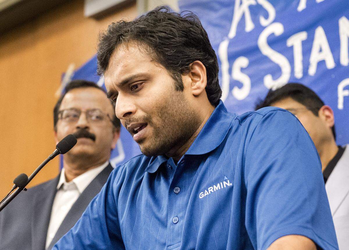 Alok Madasani spoke in Olathe during a prayer vigil in response to the shooting Feb. 22, 2017, at Austin's Bar and Grill in Olathe that wounded him and killed Srinivas Kuchibhotla.