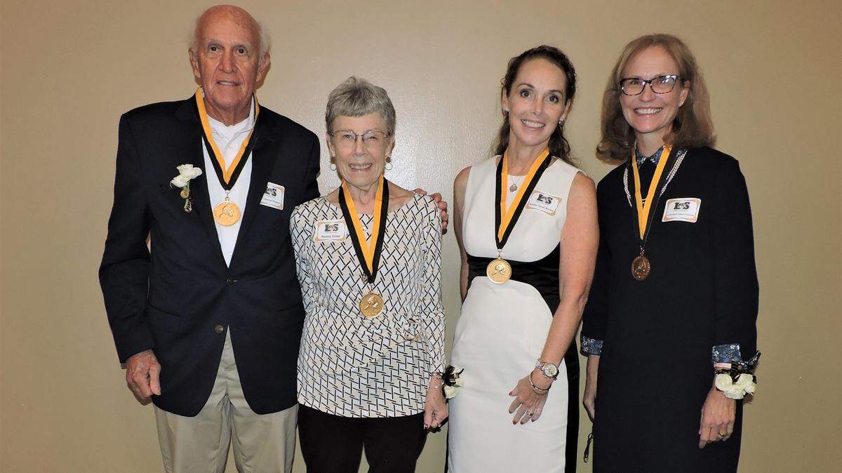 Five alumni were recently inducted into Lee’s Summit High School Hall of Fame. Those honored are, from left, Don Cameron Thomson (class of 1959), Susan Place Simms (class of 1959), Dr. Heather Lyons-Burney (class of 1986), Dr. Rebekkah Johnson Stuteville (class of 1997). Not pictured: Ray Betts Davis (class of 1915).