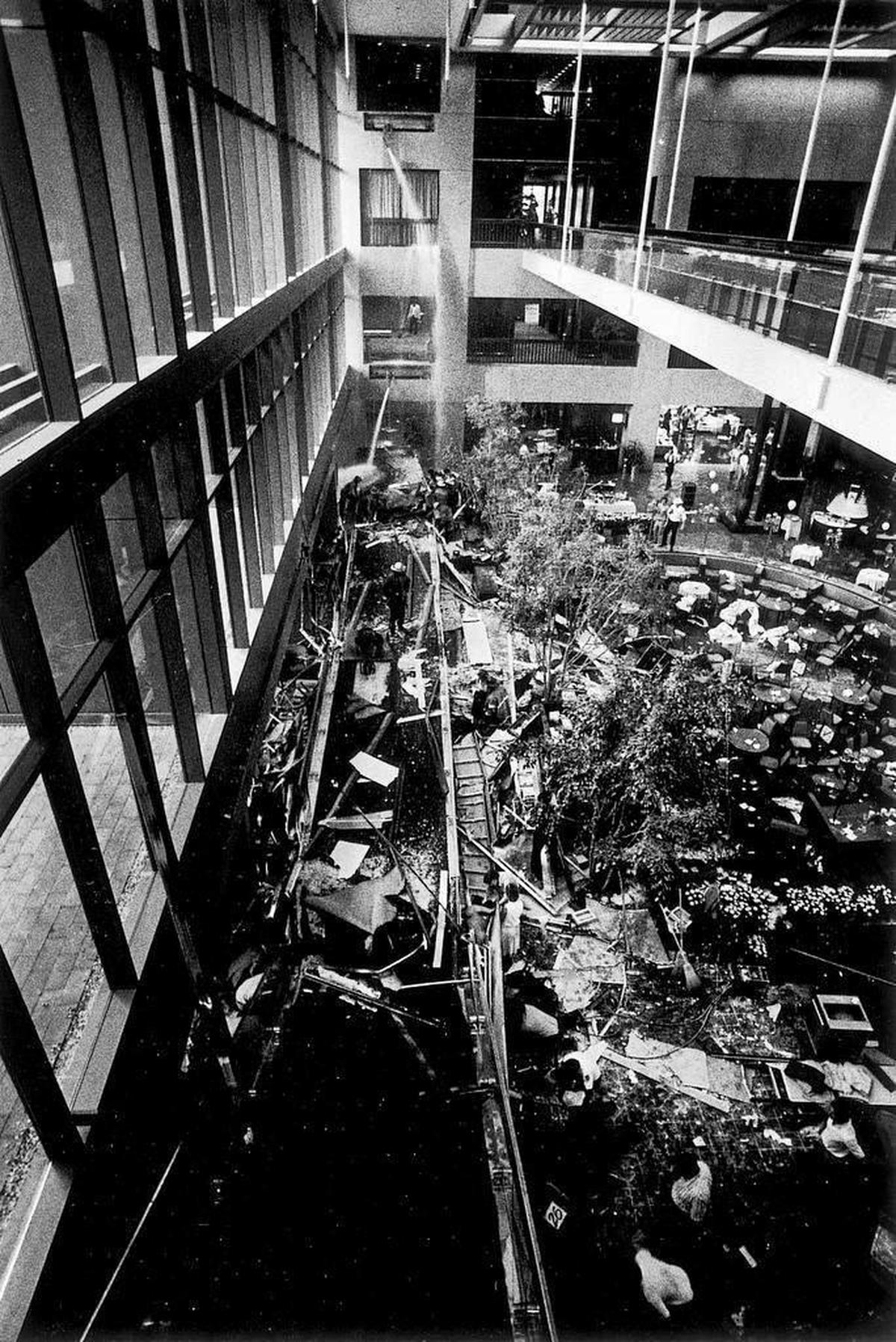 Aftermath from the Hyatt skywalk collapse in July 1981.