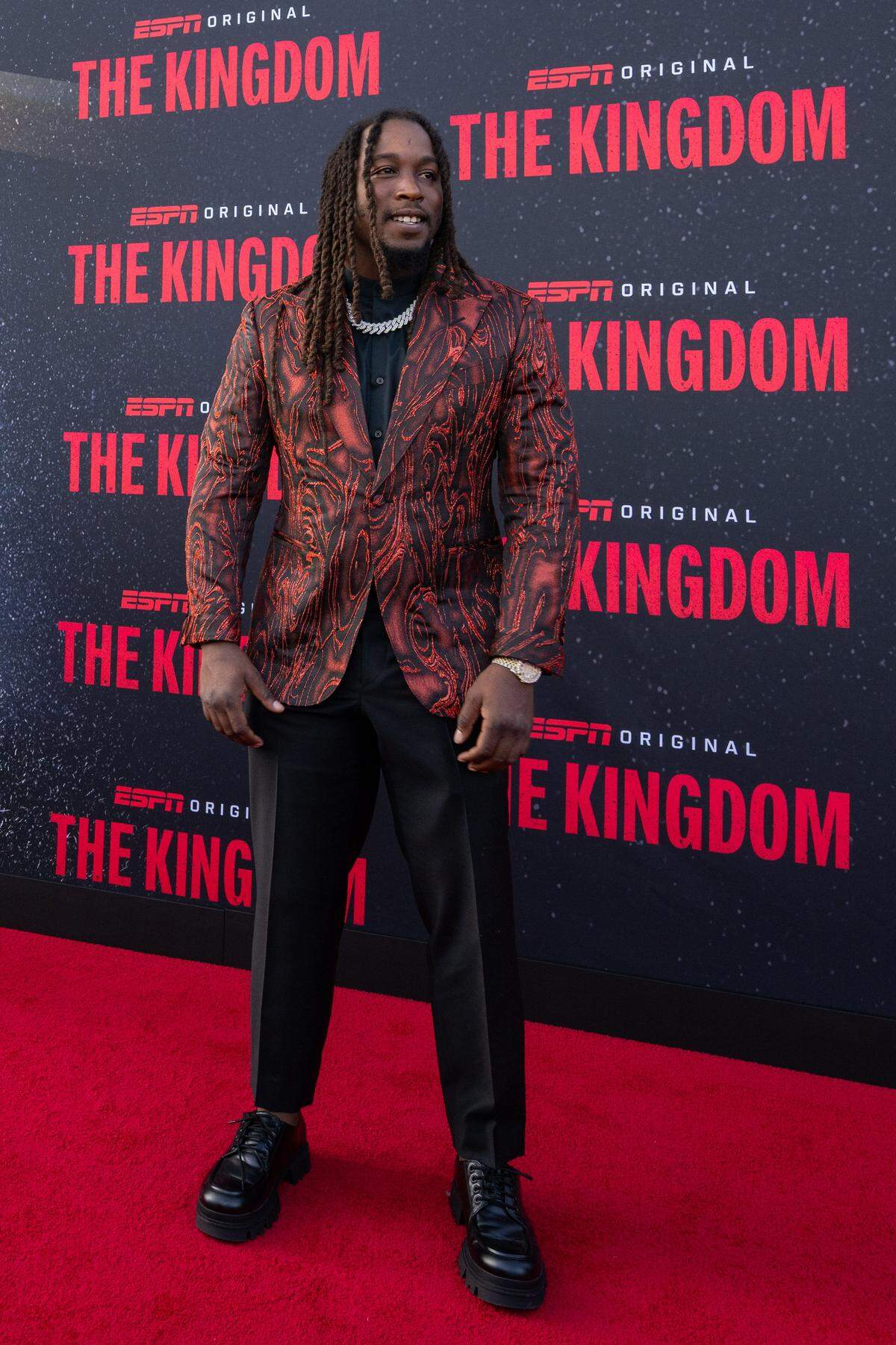 Kansas City Chiefs running back Kareem Hunt on the red carpet before the special screening of the ESPN six-part series ‘The Kingdom,’ on Sunday, Aug. 24, 2025, in Kansas City.