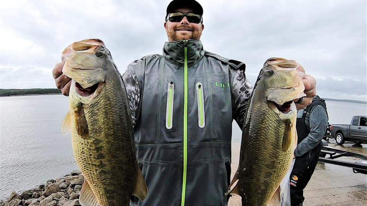 Blake Felix (pictured) shows off some of the bass that helped him win first place in a two-day solo tournament recently on Truman Lake. Both were in the 4.7-pound range. The bait that produced the most for him was a Dave’s Custom Baits squarebill. He finished with a total of 34.40 pounds for the tournament.